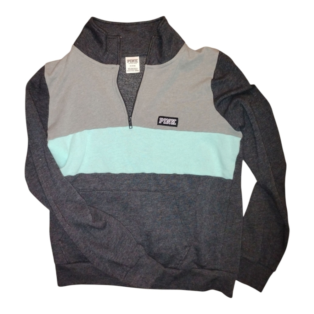 PINK Victoria's Secret Men's Zip Up Sweater - Gray and Mint